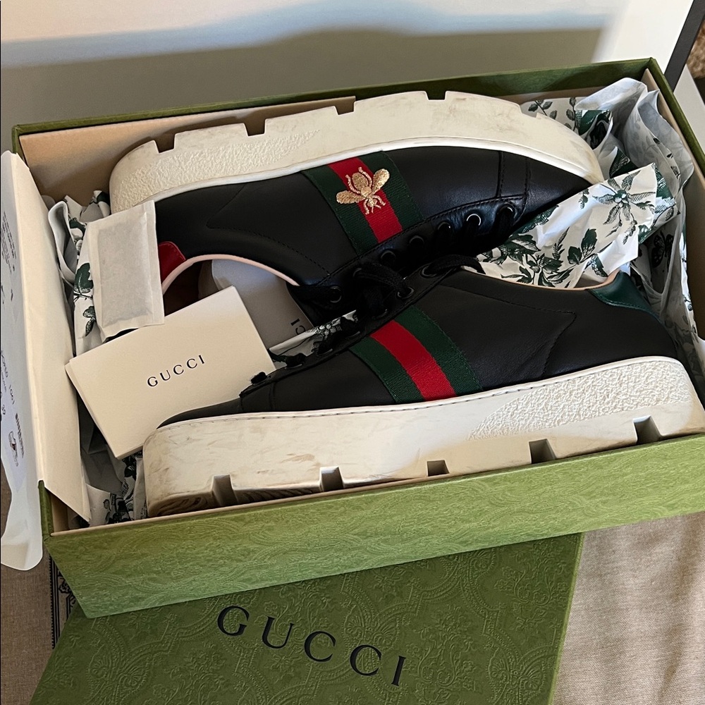 Gucci Black and Red Sneakers with Green Accents
